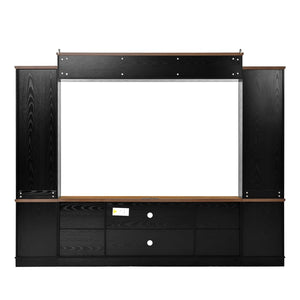 English Elm U-can Farmhouse Wall Unit with Barn Doors Built-in Power Outlets and Open Shelving Black+Brown SJ000154AAB