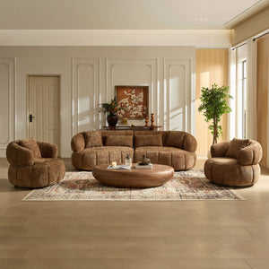 English Elm 102.36 Inch Curved Boucle Sectional Sofa Four Seat Mid Century Modern Living Room Brown W2582S00205