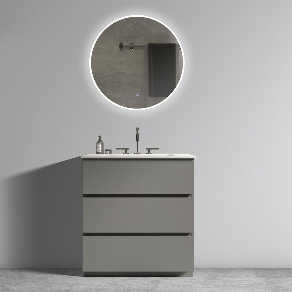 English Elm Tia 30" Bathroom Vanity with One-Piece White Basin, Soft-Close Drawers, Ergonomic Handle-Free Design, Eco-Friendly E1 Construction Gray W1865S00072