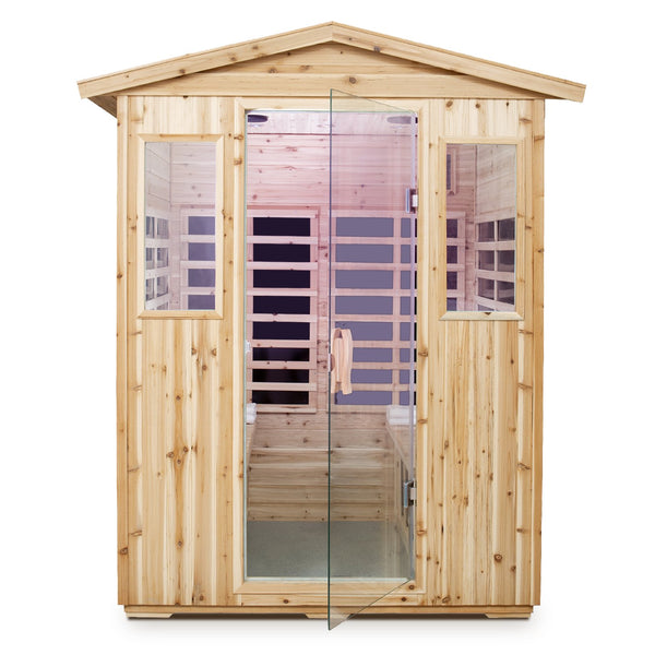 English Elm Four-Person Outdoor Far-Infrared Sauna With Bluetooth, Led Lighting & Durable Old Fir Wood Design W1149S00003