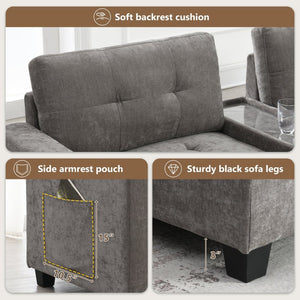 English Elm [new U-shaped Chenille Sectional Six Seat Tufted Couch with Usb Charging Storage Gray N723S1191E
