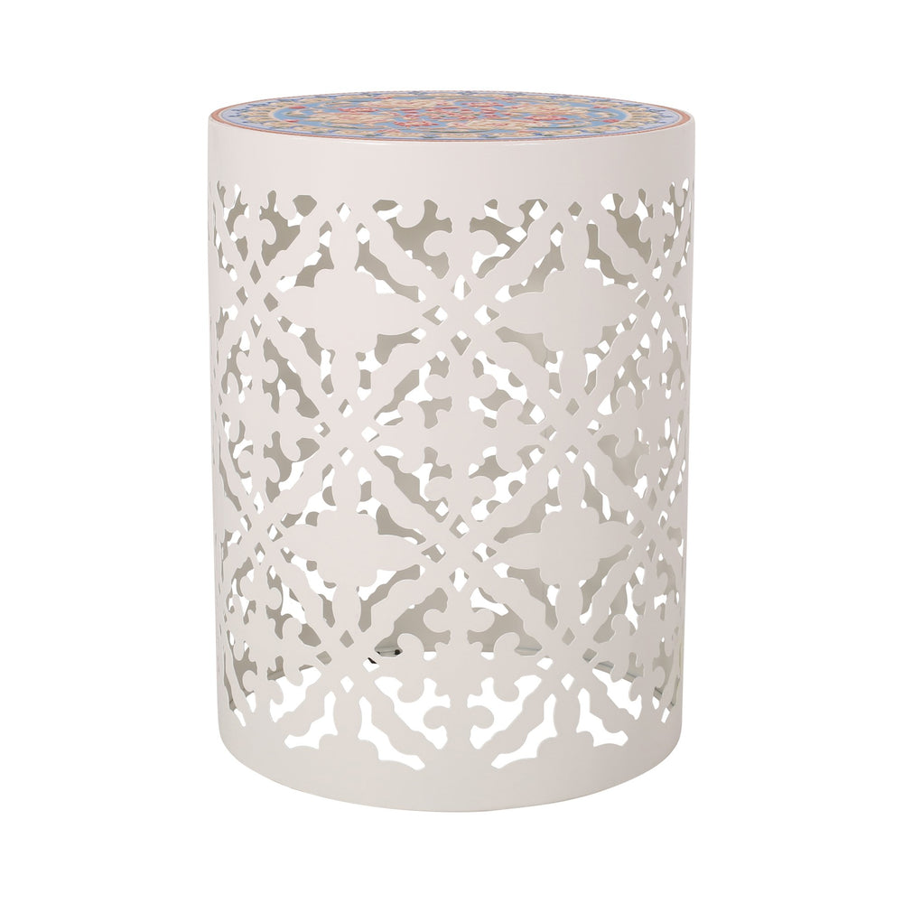 English Elm Christopher Knight Home® - CASTANA Side Table with Lace Cut Metal Frame and Tile Mosaic Top – Durable Powder-Coated Outdoor Accent White 70509.00WHI