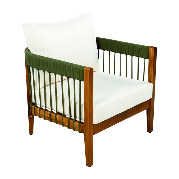English Elm Christopher Knight Home® - Acacia Wood Outdoor Club Chair with Handwoven Rope, Curved Back & Water-Resistant Cushions for Patio Green,Natural+Beige N767P265743A