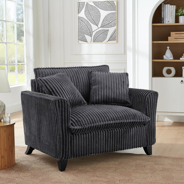 English Elm Lazy Corduroy Armchair with Plush Cushion and Supportive Backrest for Living Room Comfort and Style Gray W487P326810