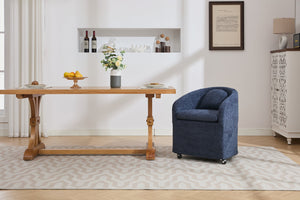 English Elm 059-Set Chenille Fabric Dining Armchair with Ergonomic Back Cushion, 360° Swivel & Smooth Wheels, Upholstered Comfort for Indoor Spaces Blue W527P242556