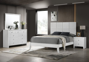 English Elm 1Pc King Size Bed – Modern Crisp White Finish With Textured Geometric Headboard For Elegant Bedrooms B2741S00279