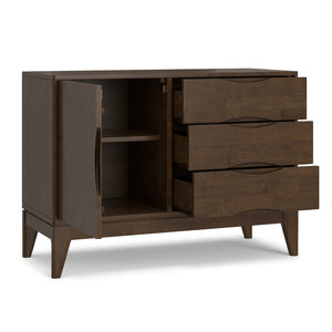 English Elm Harper Rubberwood Sideboard with 3 Drawers Mid Century Modern Walnut Storage Cabinet B136P439014
