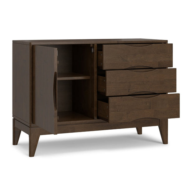 English Elm Harper Rubberwood Sideboard with 3 Drawers Mid Century Modern Walnut Storage Cabinet B136P439014