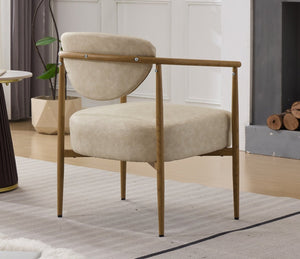 English Elm Beige Woven Fabric Dining Chair Set of Two with Wood Grain Iron Frame for Any Room W3149S00003