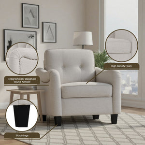 English Elm 3 Piece Living Room Sofa Set – Modern 3-Seater, 2-Seater Loveseat & Accent Armchair For Comfort W680S00083