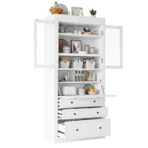English Elm Topmax Shaker Pantry Cabinet with Drawers Power Outlet and Glass Doors SP000094AAK