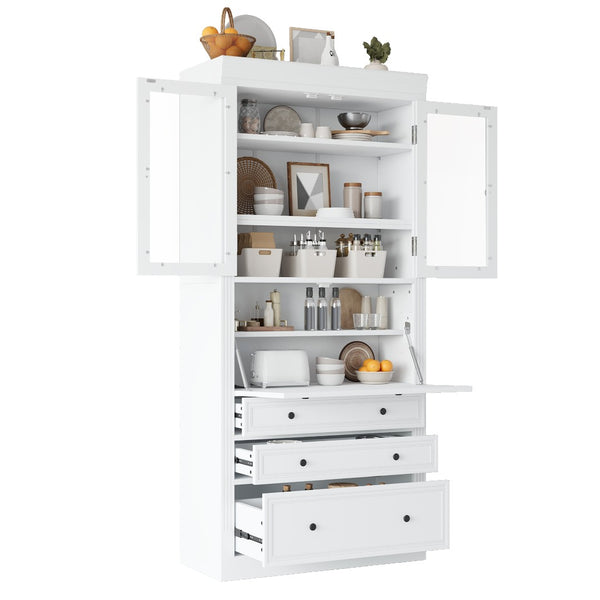 English Elm Topmax Shaker Pantry Cabinet with Drawers Power Outlet and Glass Doors SP000094AAK