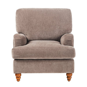 English Elm Candor Overstuffed Accent Chair with English Roll Arms and Walnut Turned Legs Brown B050P466462