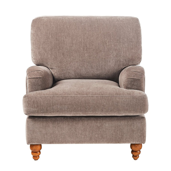 English Elm Candor Overstuffed Accent Chair with English Roll Arms and Walnut Turned Legs Brown B050P466462