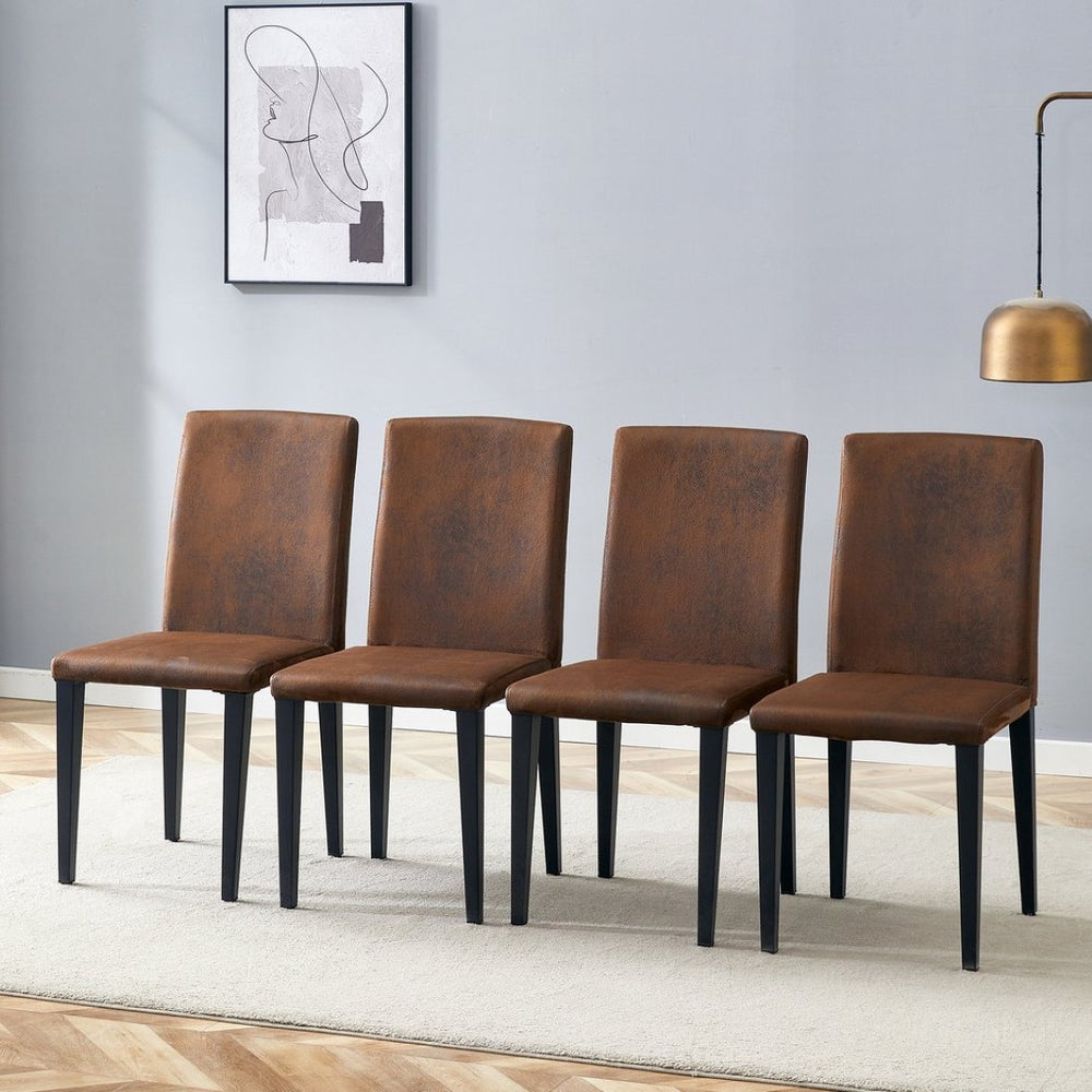 English Elm Four Modern Upholstered Dining Chairs Brown Faux Leather Foam Cushion Metal Legs W1151P359268