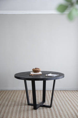 English Elm 47x47x31" Modern Black Dining Table with Rounded Top & Overlapping Cross-Leg Frame Seats 4 Stylishly W2078P293318