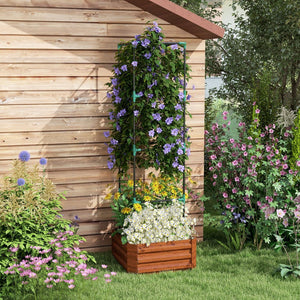 English Elm Outsunny Galvanized Steel Raised Garden Bed With Trellis, Perfect For Vegetables, Vines & Flowers W2225P174400-GIGA