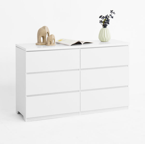 English Elm Modern Six Drawer Dresser with Wave Panel Fronts Handleless Design for Bedroom W409P371346
