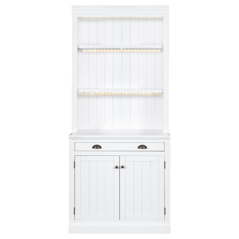 English Elm 83.4"Tall Bookcase with 3 LED Lights, Modern White Bookshelf with 2 Doors 1 Drawer & Adjustable Shelves SR000002AAK
