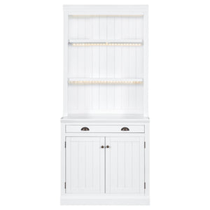 English Elm 83.4"Tall Bookcase with 3 LED Lights, Modern White Bookshelf with 2 Doors 1 Drawer & Adjustable Shelves SR000002AAK