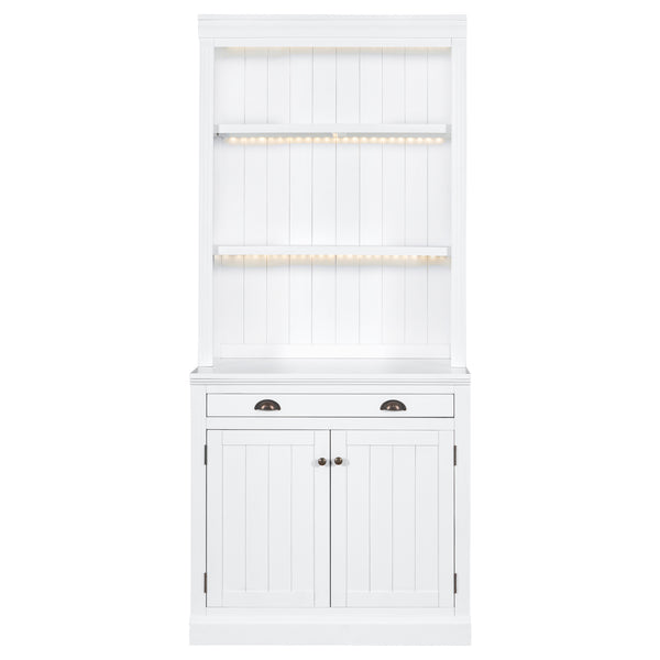 English Elm 83.4"Tall Bookcase with 3 LED Lights, Modern White Bookshelf with 2 Doors 1 Drawer & Adjustable Shelves SR000002AAK