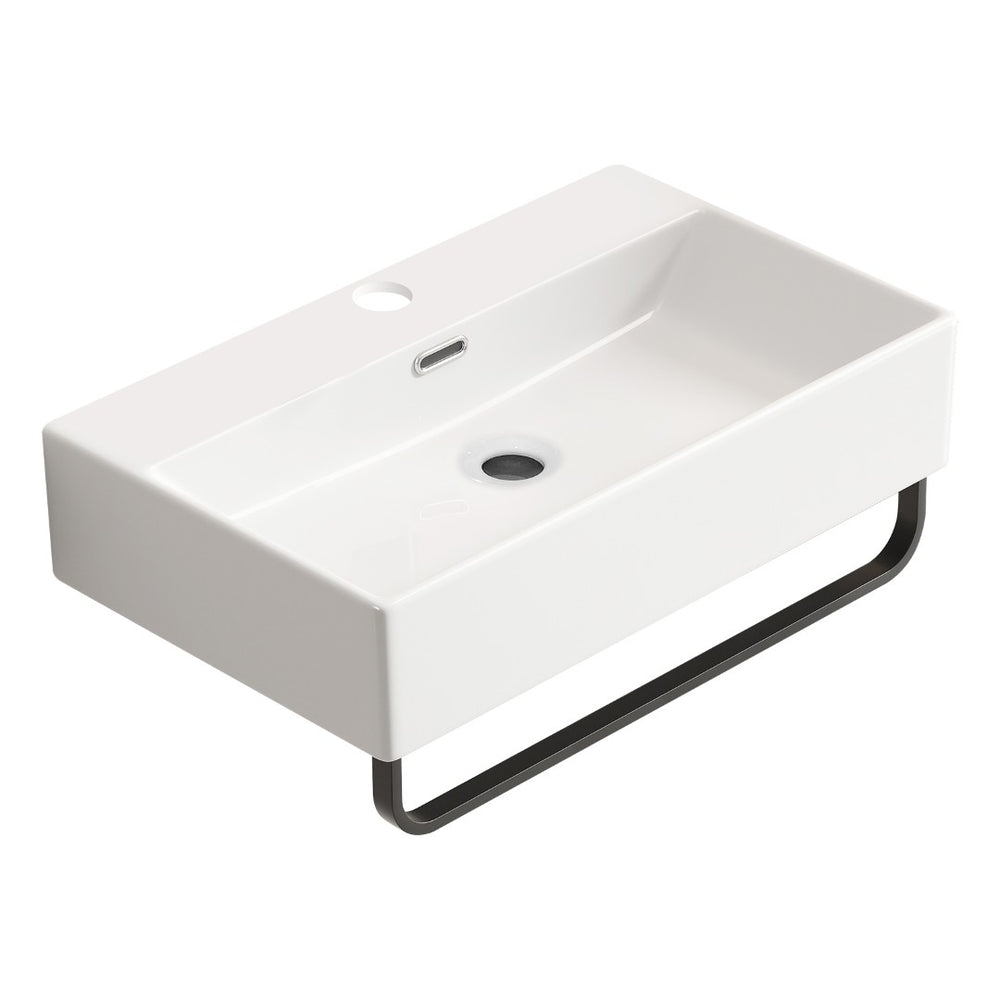 English Elm White Ceramic Wall Mount Bathroom Sink with Integrated Towel Bar for Modern Baths W3402P362446
