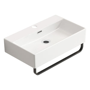 English Elm White Ceramic Wall Mount Bathroom Sink with Integrated Towel Bar for Modern Baths W3402P362446