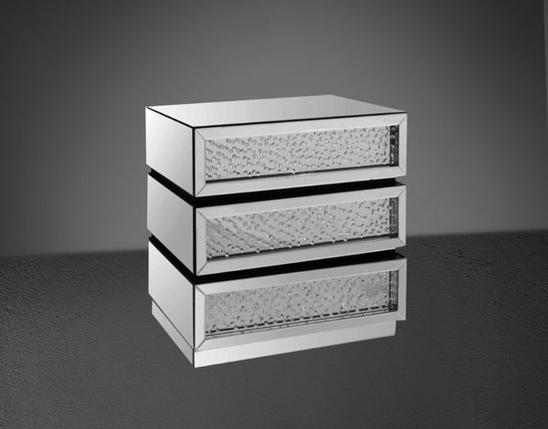 English Elm Nysa Glam Mirrored Three Drawer Console Cabinet with Faceted Crystal Hardware Accents B2726P446688