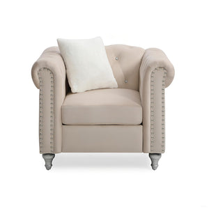 English Elm Stylish Rounded Arm Accent Lounge Chair Upholstered for Contemporary Living Spaces Beige B078108494