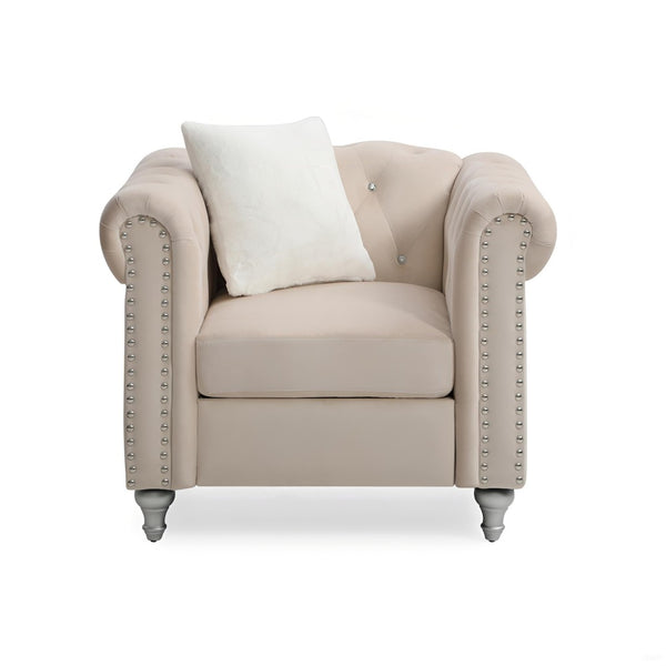 English Elm Stylish Rounded Arm Accent Lounge Chair Upholstered for Contemporary Living Spaces Beige B078108494