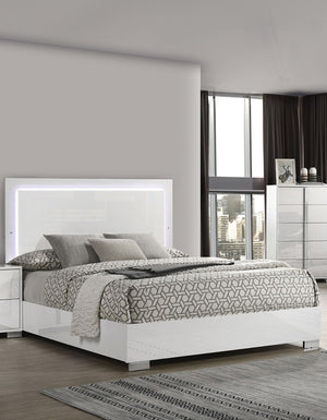 English Elm Contemporary Queen Size Bed With Led Headboard - Stylish White Uv Finish, Modern Bedroom Furniture B2741S00083