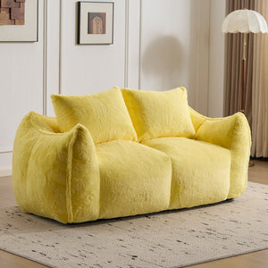 English Elm Giant Ultra Soft Fluffy Loveseat Bean Bag Sofa for Adults, Oversized Shredded Foam Couch with Pillows Yellow W3723P353896