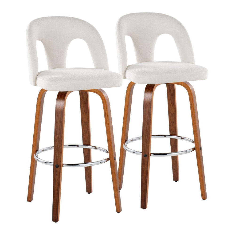 English Elm Fixed-height Swivel Barstools Walnut Bentwood Legs Chrome Footrest Kitchen Set of 2 B202S01880