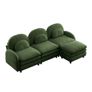 English Elm Teddy Fleece Modular Cloud Sofa Plush Curved Sectional with Ottoman for Living Room Green W5656S00083