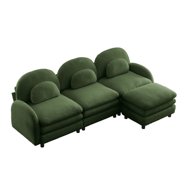 English Elm Teddy Fleece Modular Cloud Sofa Plush Curved Sectional with Ottoman for Living Room Green W5656S00083