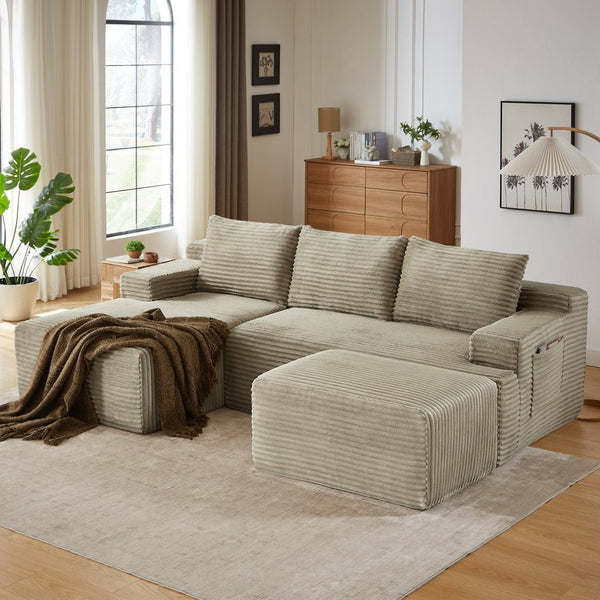 English Elm U-shaped Cloud Sectional Corduroy Deep Seat Modular Sofa for Living Room Lounge W2339S00110