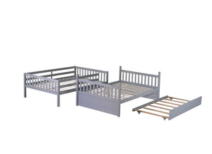 English Elm Full Over Full Bunk Bed With Twin Trundle, Ladder & Guardrails - Rustic Grey, Space-Saving Design W504S00178