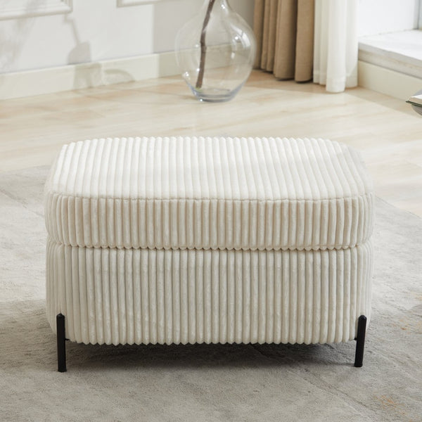 English Elm 30.3" Corduroy Upholstered Ottoman with Hidden Storage Compartment for Entryway or Living Room Ivory W1298P203731
