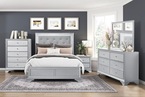 English Elm Silver Metallic Glam Nightstand with Two Embossed Drawers and Diamond Acrylic Knobs B011P474231