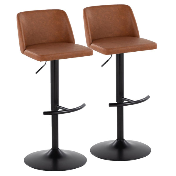 English Elm Toriano Adjustable Barstool Set Of 2 In Camel Faux Leather & Black Metal - Stylish Swivel Design! B202S01047-GIGA