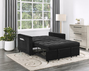 English Elm Maia Velvet Tufted Convertible Loveseat Sleeper with Arm Pockets for Compact Spaces B2749P413195