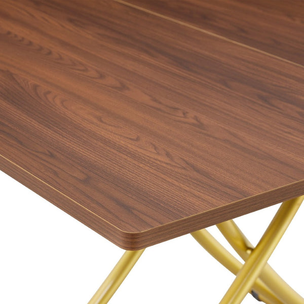 English Elm Modern Adjustable Lift Table Walnut Grain Mdf Top Slim Metal Legs Home Office Use Dark Walnut,Gold W1151P302106