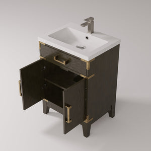 English Elm Brown Oak Single Bath Vanity with Acrylic Top, Chrome Gooseneck Faucet, Soft-Close Cabinet Storage Durable Finish 24"W x 18"D B2731P259742