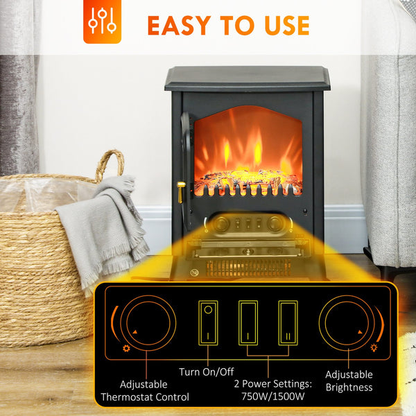 English Elm Homcom 21" Freestanding Electric Fireplace Heater With Realistic Led Flames & Safety Features, Black W2225P249843