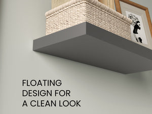 English Elm Floating Shelves - Modern Matt Gray Wall-Mounted Storage For Home Décor & Organization, 2 Shelves B097P250918
