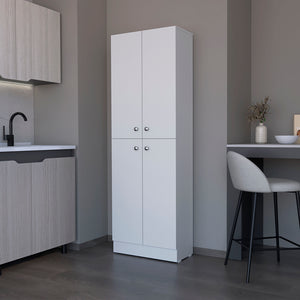 English Elm Pantry Coahoma White Engineered Wood Cabinet with Four Doors, Metal Handles, Ample Shelving and Storage Benefits B092P191183