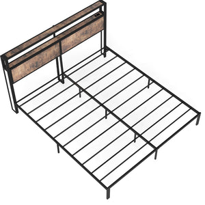 English Elm Queen Metal Platform Bed with Rgb Led Headboard Charging Station and Underbed Storage T3963P483719