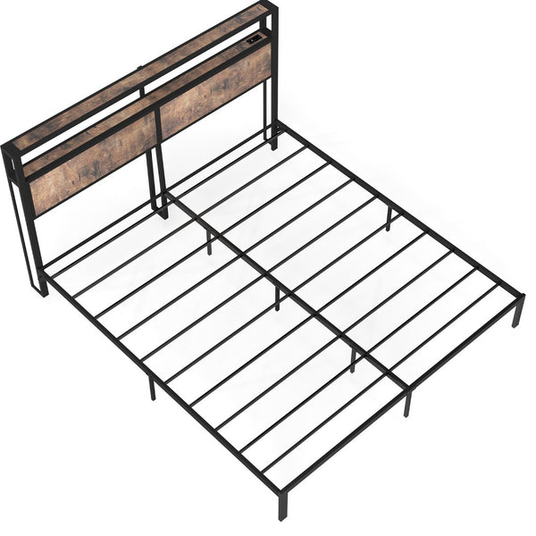 English Elm Queen Metal Platform Bed with Rgb Led Headboard Charging Station and Underbed Storage T3963P483719