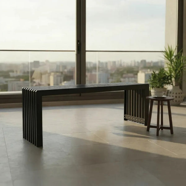 English Elm Dune Slatted Aluminum Outdoor Bench with Rounded Edges for Patio or Garden Black B2755P462212
