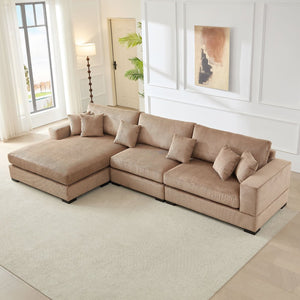 English Elm 148.03'' Mid Century Modern 4 Seat Sectional Sofa with Reversible Chaise for Living Room Brown W876S00328